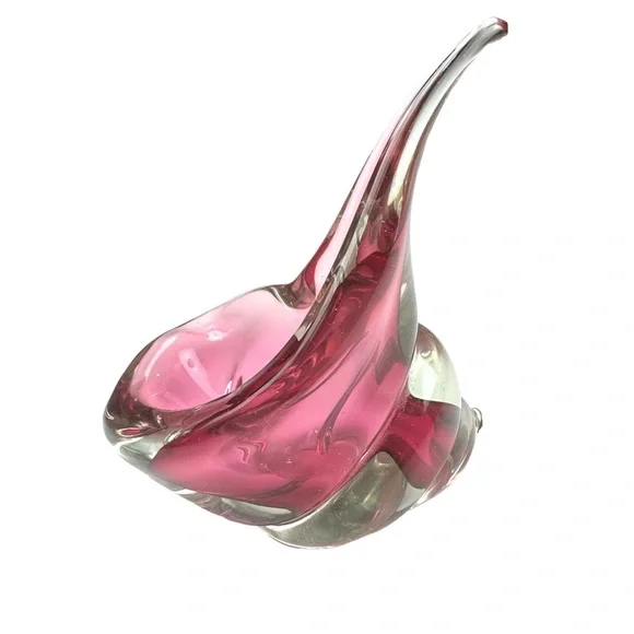 Vtg 1950s Alfredo Barbini Murano Italy Art Glass Cranberry Conch Shell Bowl 5”
